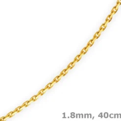 1,8mm Kette Collier Ankerkette diamantiert Halskette aus 750 Gold Gelbgold, 40cm