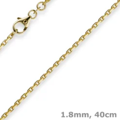 1,8mm Kette Collier Ankerkette diamantiert Halskette aus 750 Gold Gelbgold, 40cm