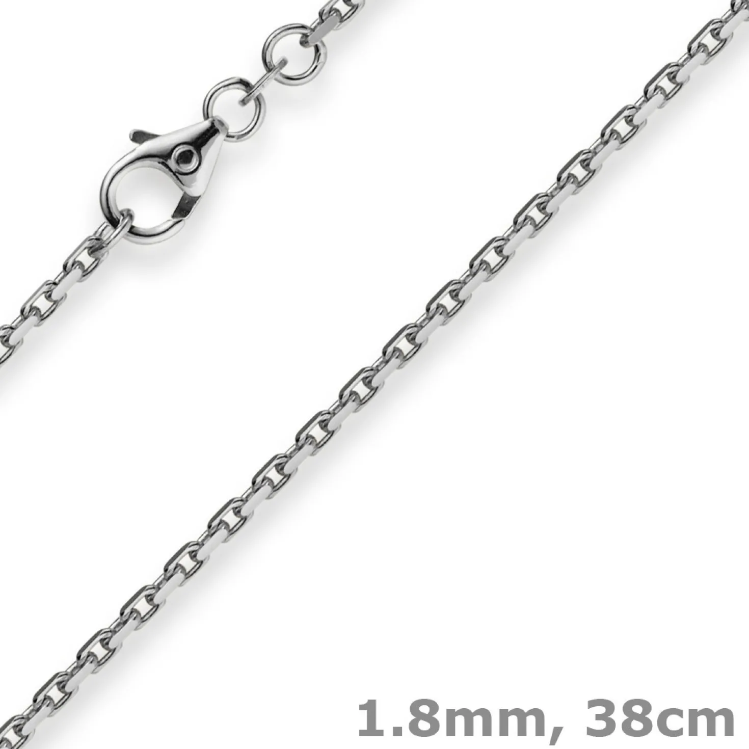 1,8mm Kette Collier Ankerkette Halskette, 585 Gold Weißgold, 38cm Unisex