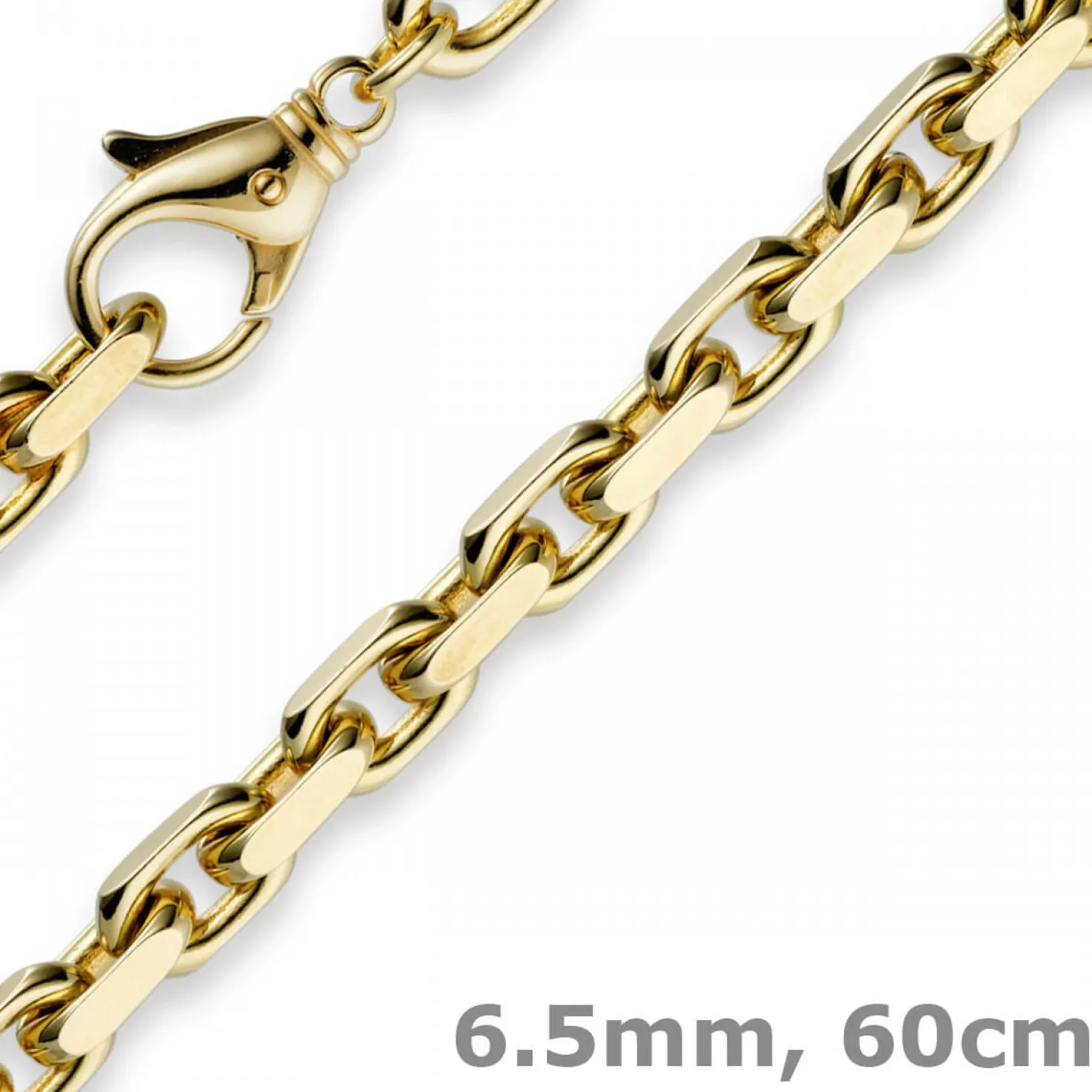 6,5mm Kette Collier Ankerkette Halskette, 750 Gold Gelbgold 60cm für Herren