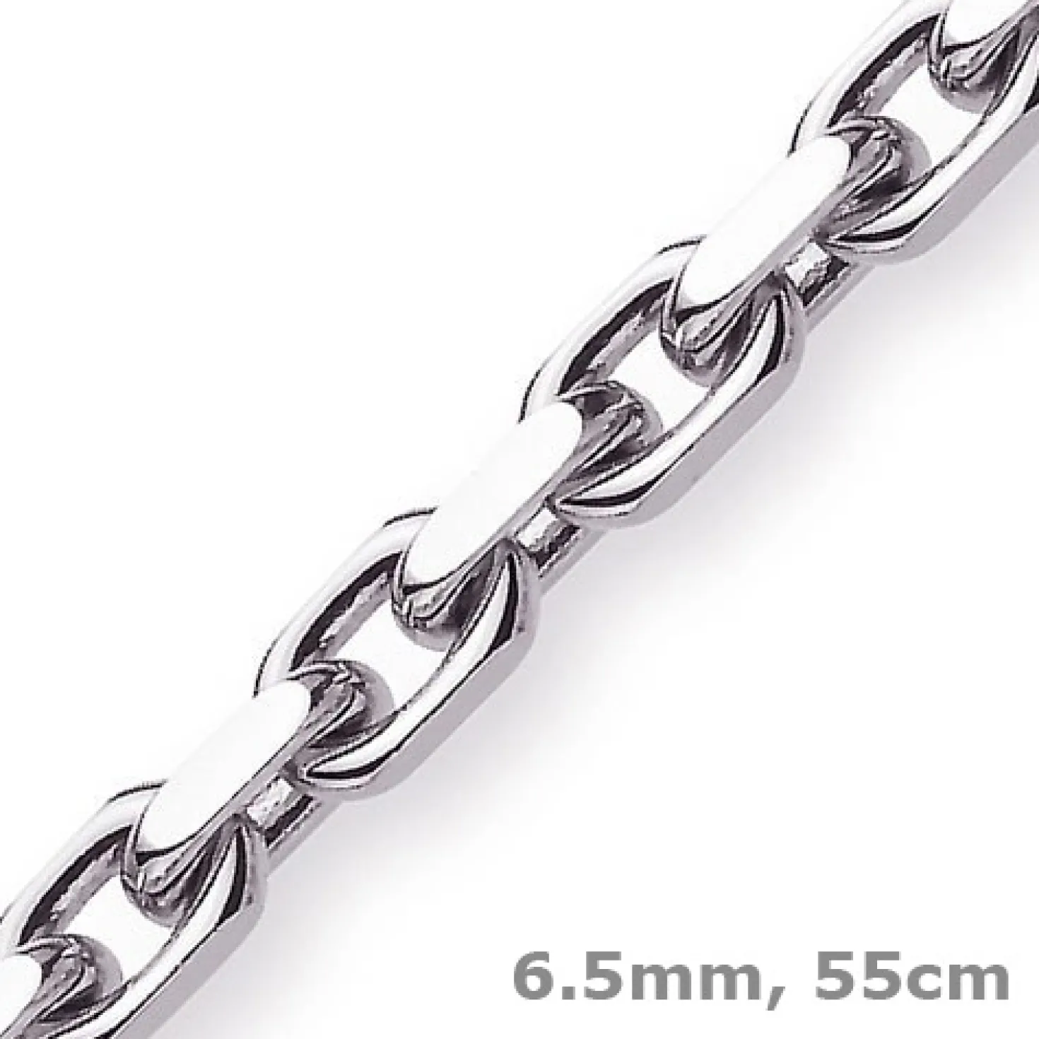 6,5mm Kette Collier Ankerkette Halskette, 585 Gold Weißgold, 55cm Herren