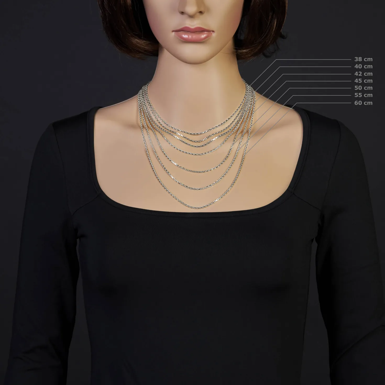 1,8mm Kette Collier Ankerkette Halskette, 585 Gold Weißgold, 45cm