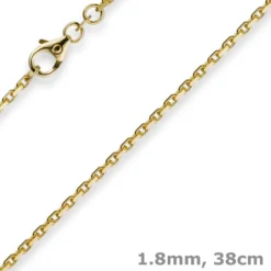 1,8mm Kette Collier Ankerkette Halskette, 585 Gold Gelbgold, 38cm Unisex