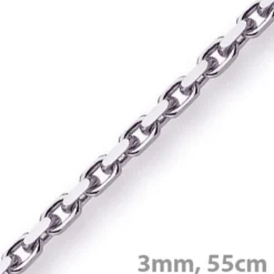 3mm Kette Collier Ankerkette Halskette, 750 Gold Weißgold massiv, 55cm