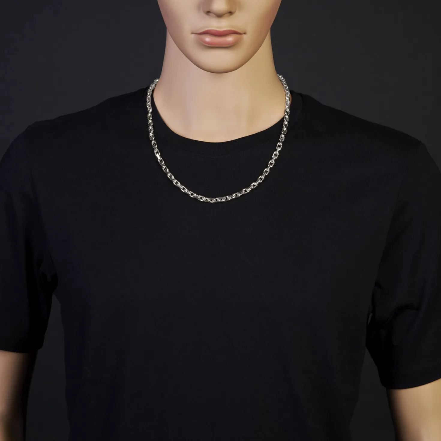 5mm Kette Collier Ankerkette Halskette, 585 Gold Weißgold, 60cm Herren