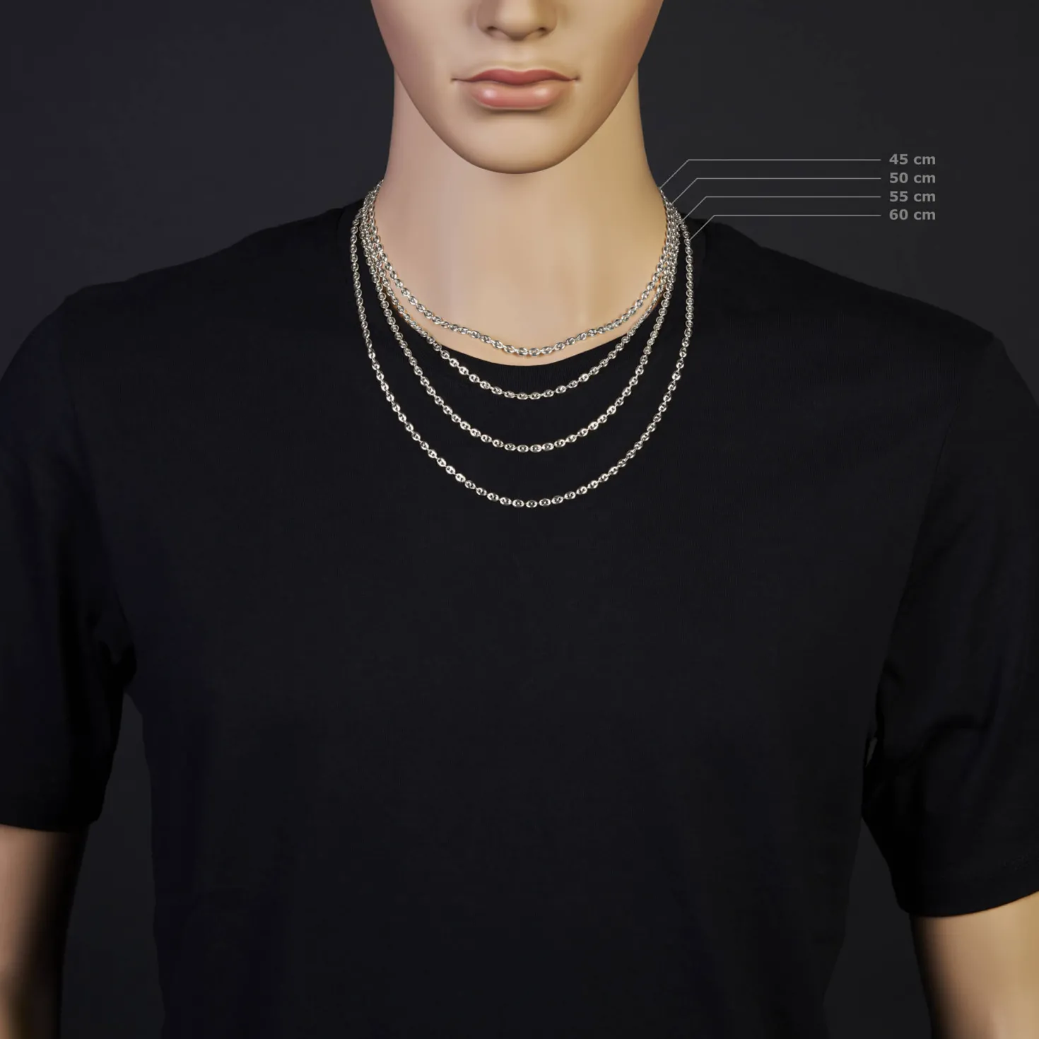 3,5mm Kette Collier Bohnenkette Schiffsankerkette 585 Gold Weißgold 55cm Unisex
