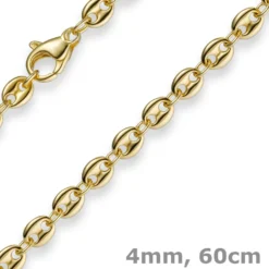 4mm Kette Collier Bohnenkette Schiffsankerkette 585 Gold Gelbgold 60cm Unisex