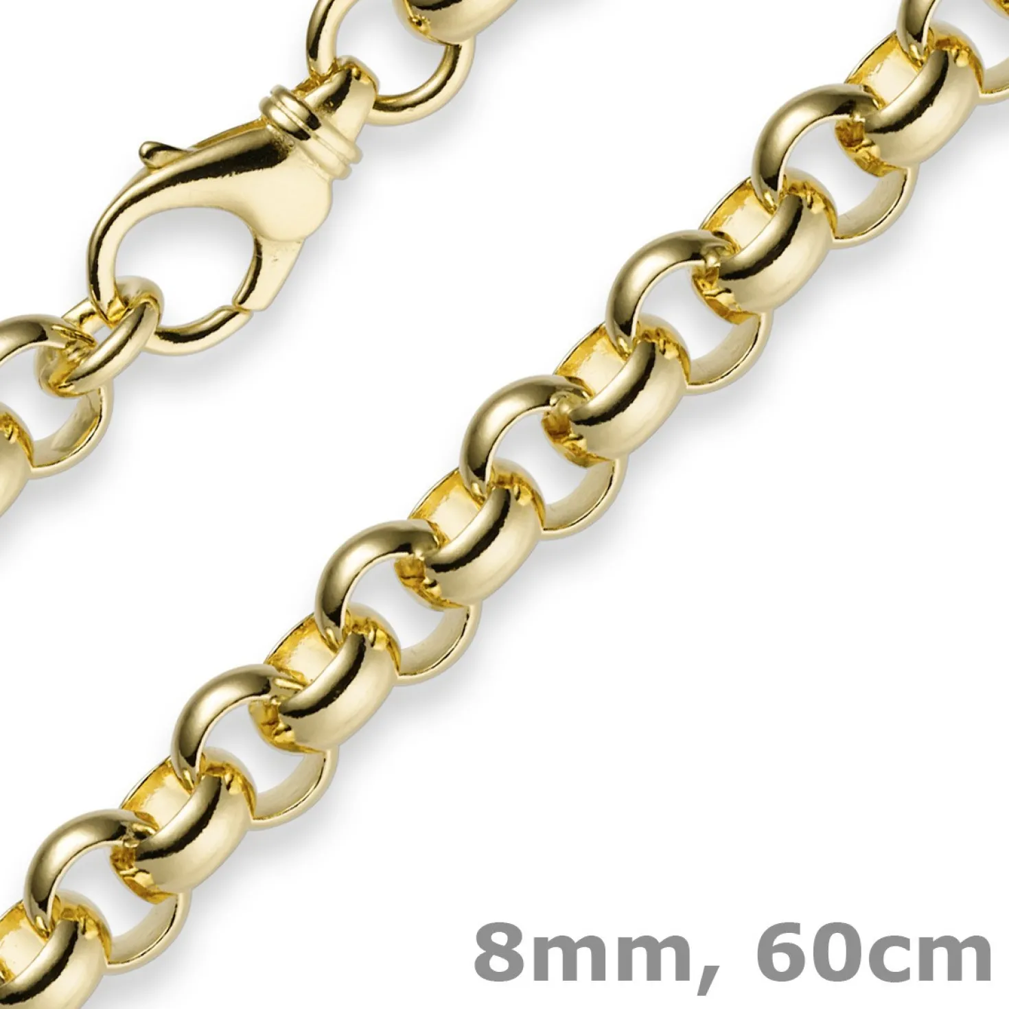 8mm Kette Collier Erbskette aus 585 Gold Gelbgold, 60cm, Unisex