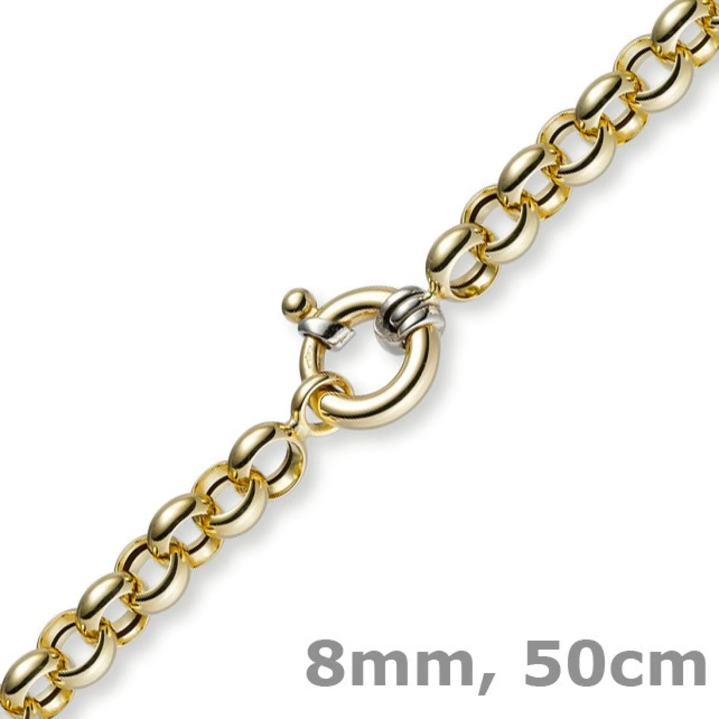 8mm Kette Collier Erbskette Halskette, 585 Gold Gelbgold, 50cm, Unisex