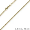 1,8mm Kette Collier Kugelkette diamantiert aus 750 Gold Gelbgold 45cm