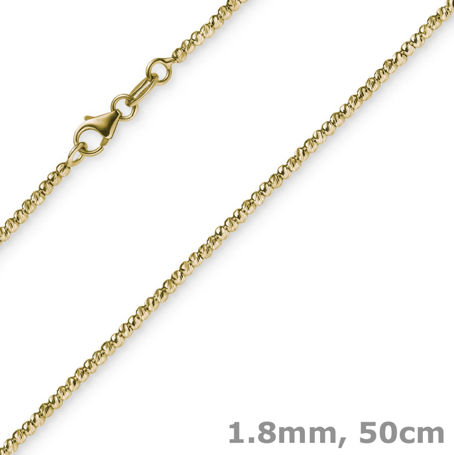 1,8mm Kette Collier Kugelkette diamantiert aus 750 Gold Gelbgold 50cm
