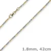 1,8mm Kette Collier Kugelkette diamantiert aus 750 Gold Gelbgold Weißgold, 42cm