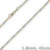 1,8mm Kette Collier Kugelkette diamantiert aus 750 Gold Gelbgold Weißgold, 45cm