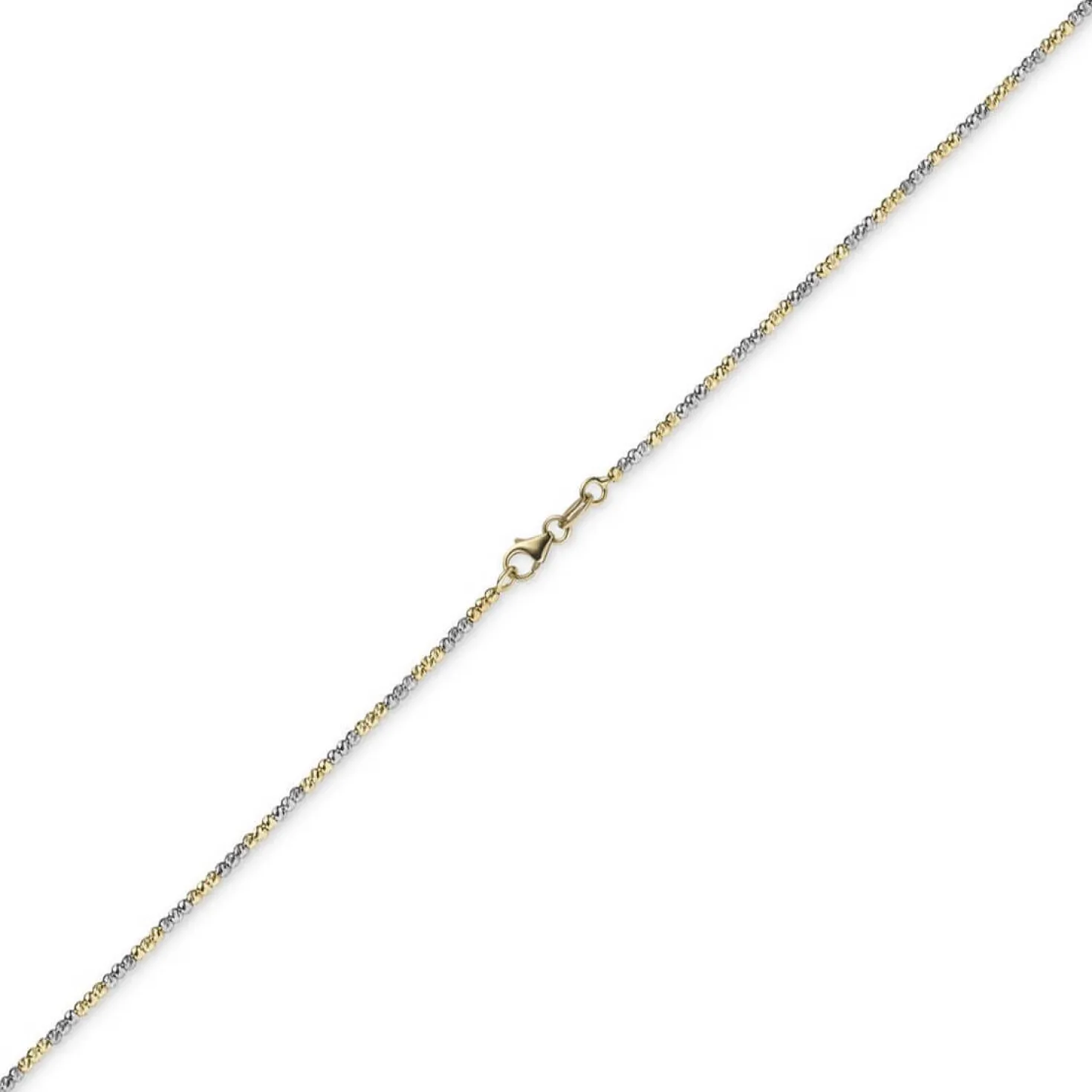 1,8mm Kette Collier Kugelkette diamantiert aus 750 Gold Gelbgold Weißgold, 45cm