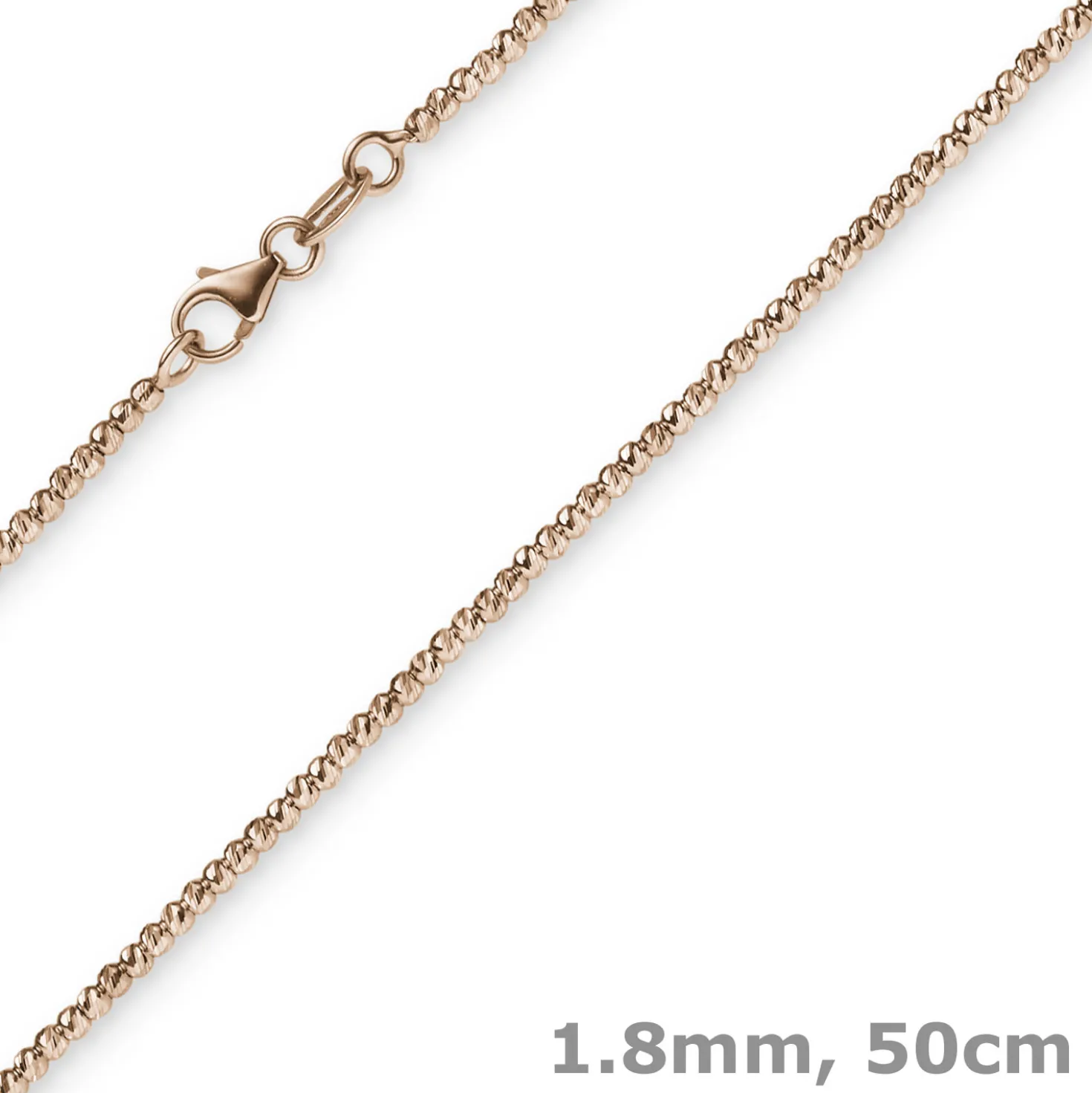1,8mm Kette Collier Kugelkette diamantiert aus 750 Gold Rotgold 50cm