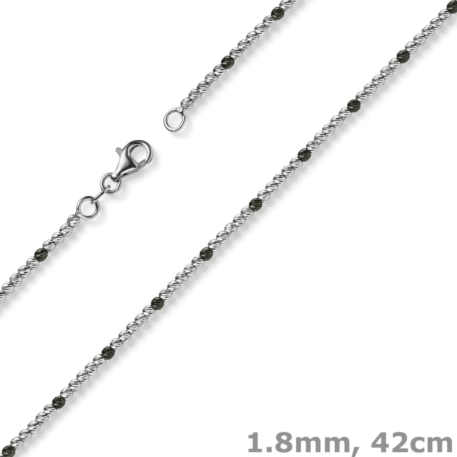 1,8mm Kette Collier Kugelkette 750 Gold Weißgold teil-schwarz-rhodiniert 42cm