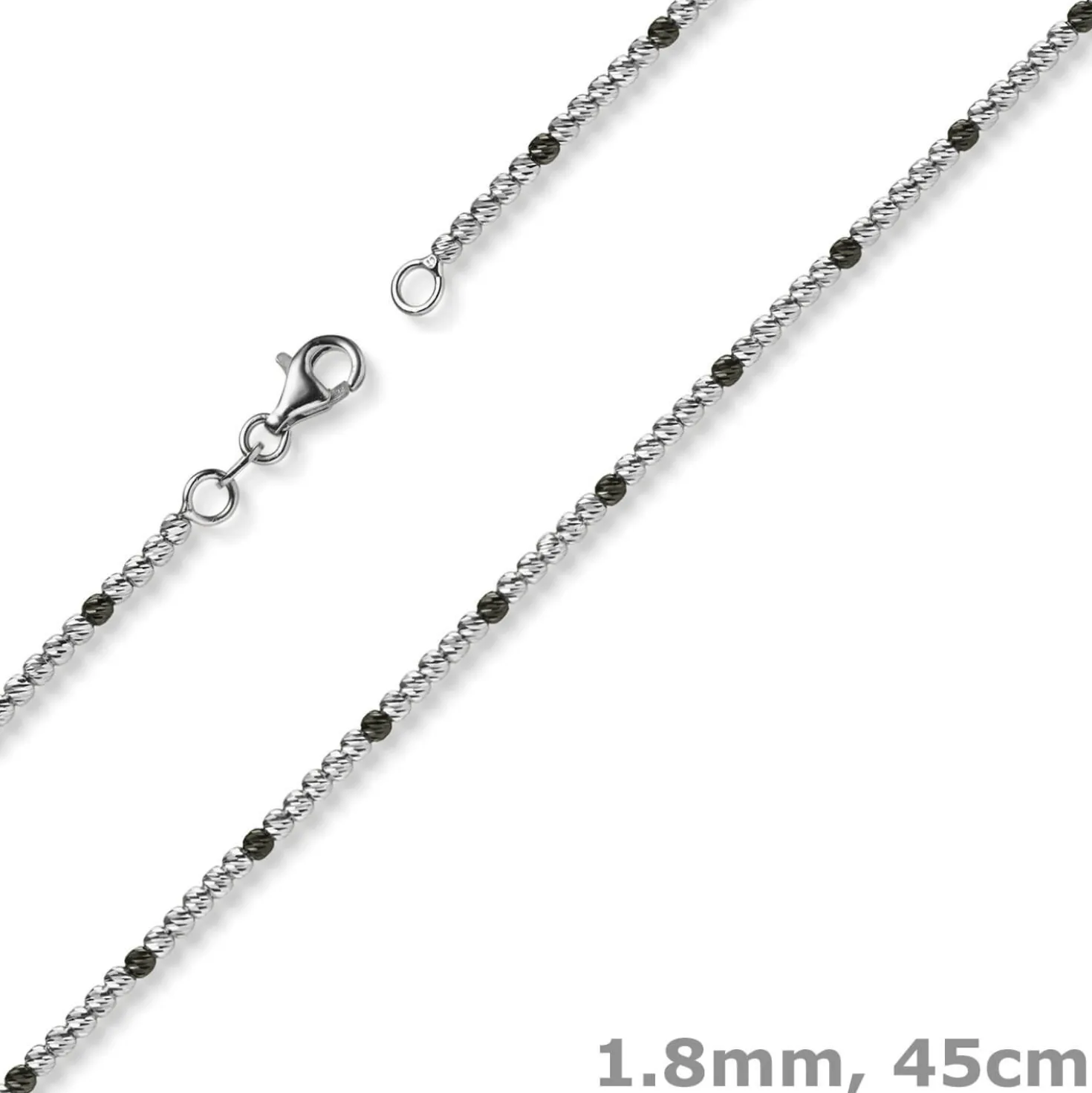 1,8mm Kette Collier Kugelkette 585 Gold Weißgold teil-schwarz-rhodiniert 45cm