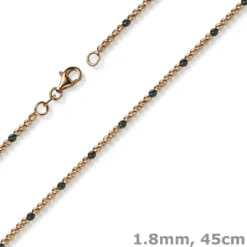 1,8mm Kette Collier Kugelkette 585 Gold Rotgold teil-schwarz-rhodiniert 45cm