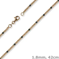 1,8mm Kette Collier Kugelkette 585 Gold Rotgold teil-schwarz-rhodiniert 42cm