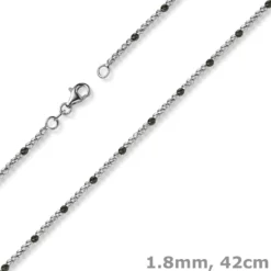 1,8mm Kette Collier Kugelkette 585 Gold Weißgold teil-schwarz-rhodiniert 42cm