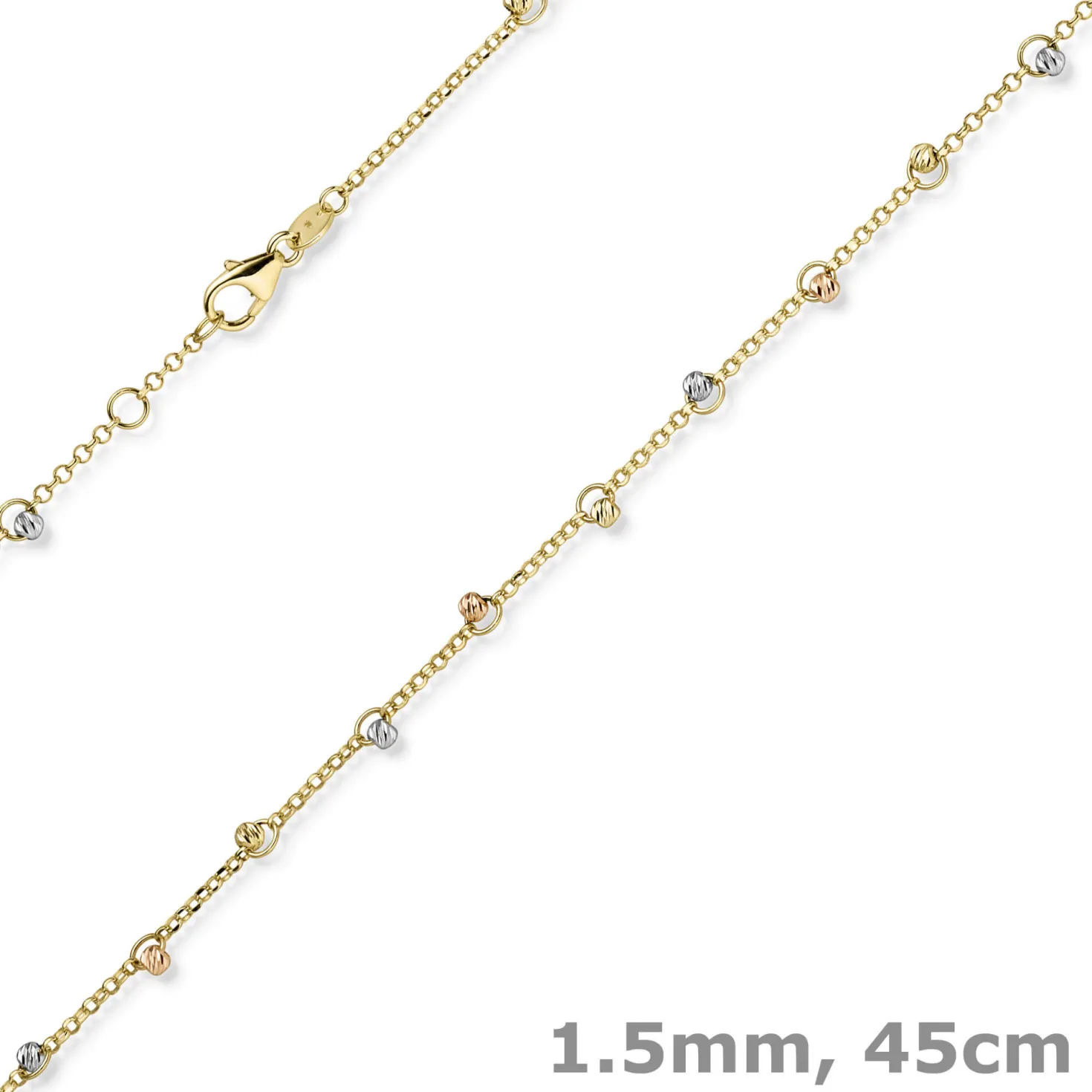 1,5mm Kette Collier mit Kügelchen diamantiert aus 585 Gold gelb/rot/weiß 45cm