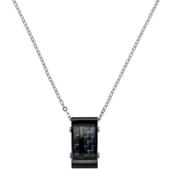 2,1mm Kette Collier mit Viereck Carbon-Einlagen blaue Striche Edelstahl, 50-55cm