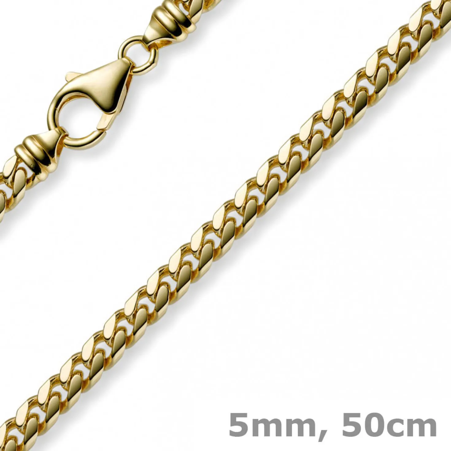 5mm Kette Collier Panzerkette oval diamantiert massiv, 750 Gold Gelbgold, 50cm