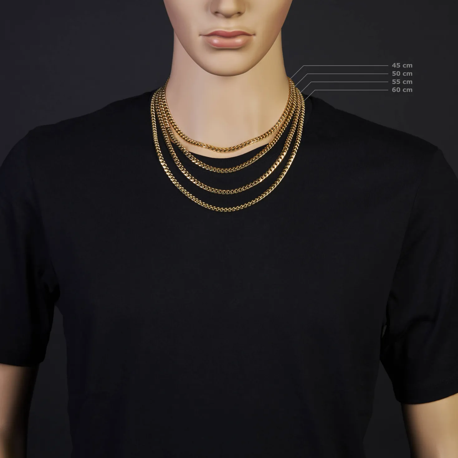 5mm Kette Collier Panzerkette oval diamantiert massiv, 750 Gold Gelbgold, 50cm