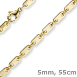 5mm Kette Collier Plattenkette aus 750 Gold Gelbgold, 55cm, Unisex
