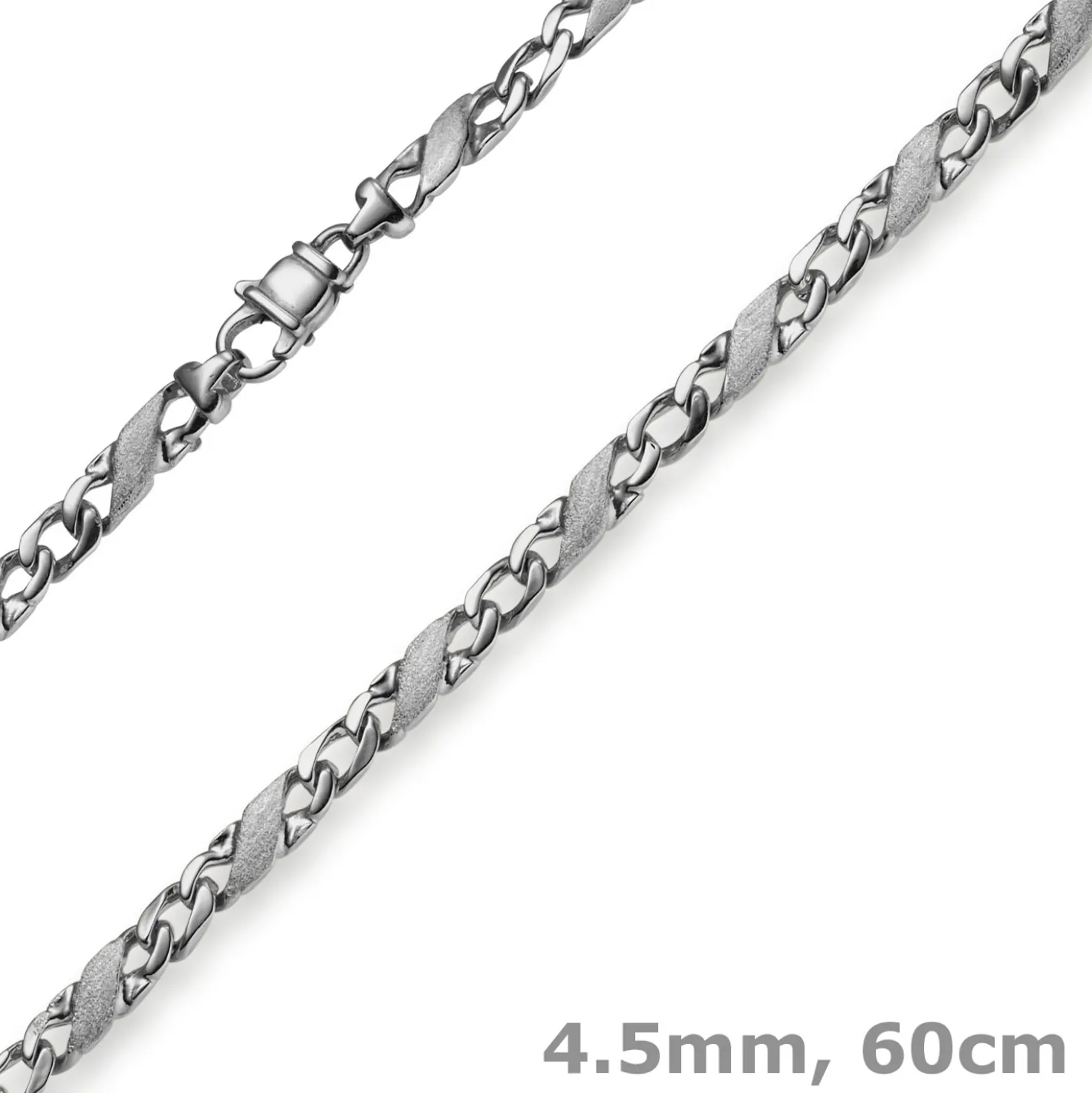 4,5mm Kette Collier Rockwellkette X-Panzerkette matt aus 585 Gold Weißgold 60cm