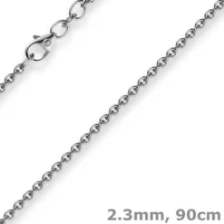 2,3mm Kette Collier Rundankerkette aus 750 Gold Weißgold massiv, 90cm