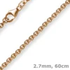 2,7mm Kette Collier Rundankerkette aus 585 Gold Rotgold, 60cm Unisex