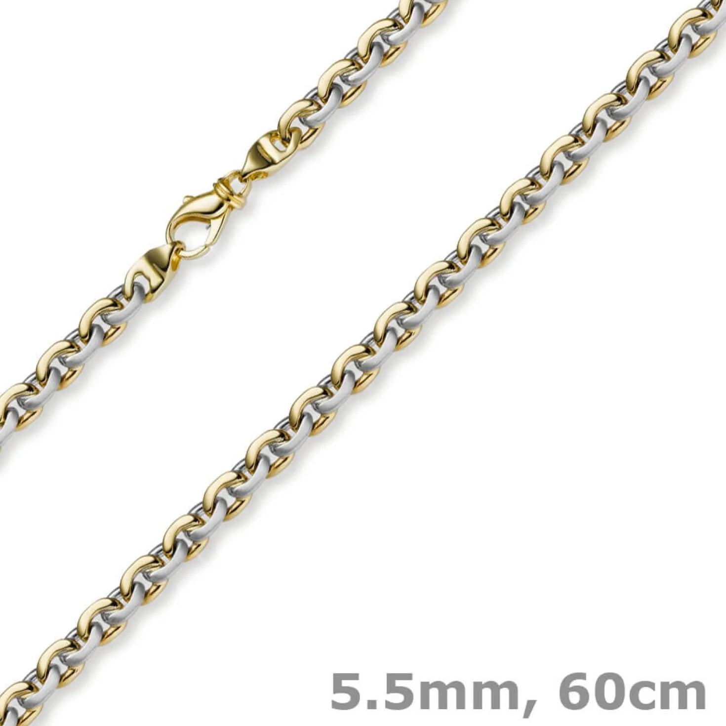 5,5mm Kette Collier Rundankerkette 585 Gold Gelbgold & Weißgold 60cm