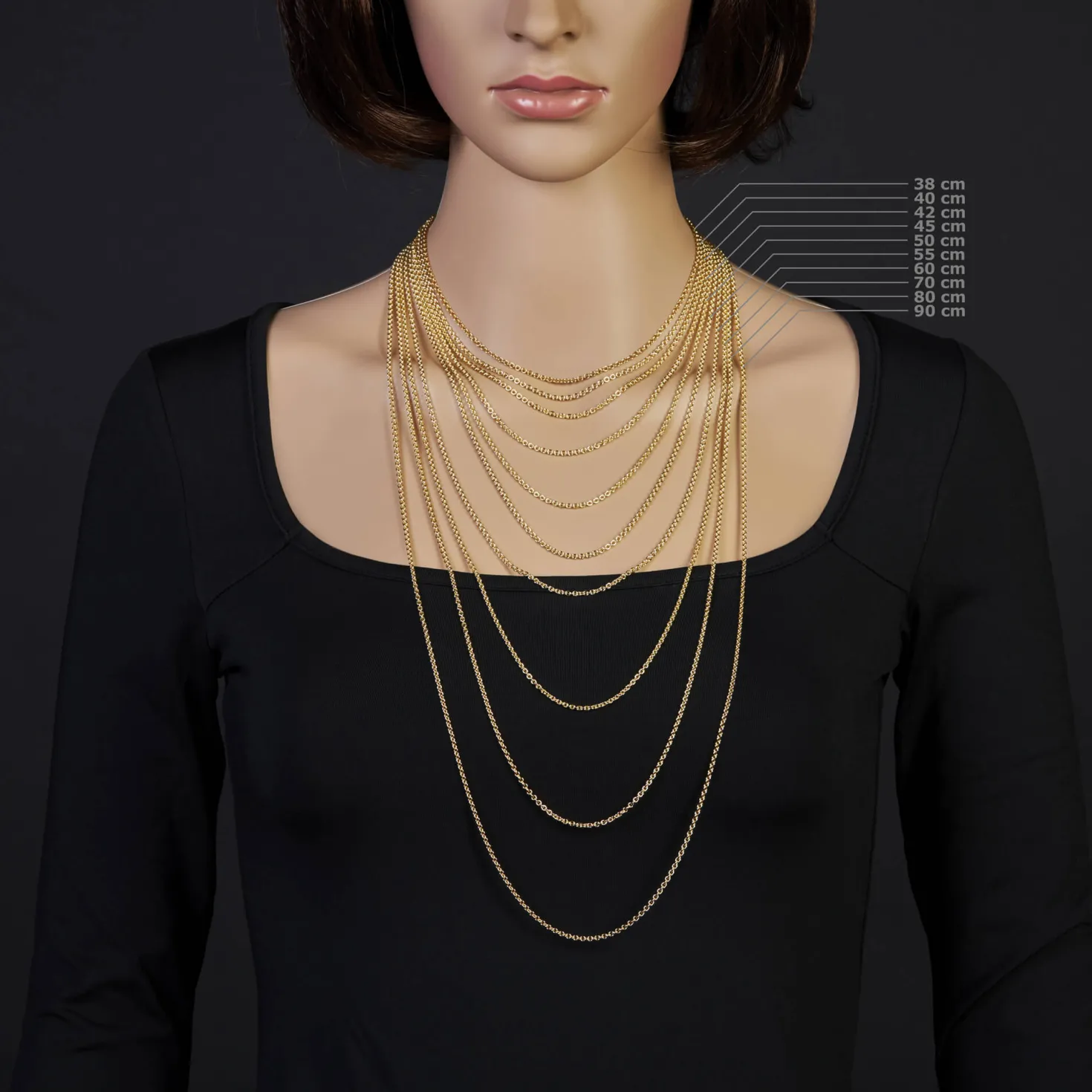 2,3mm Kette Collier Rundankerkette aus 750 Gold Gelbgold, 60cm Unisex