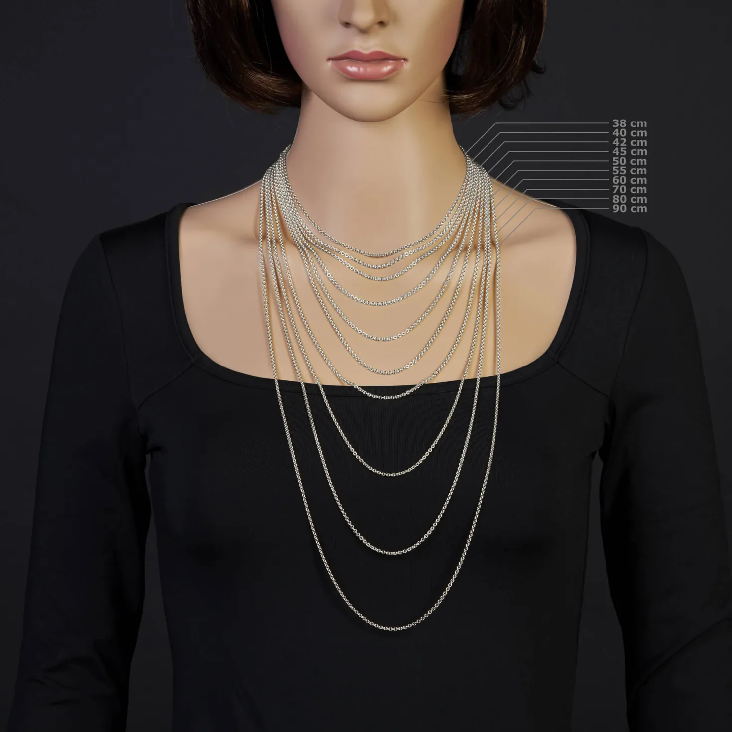 2,3mm Kette Collier Rundankerkette aus 750 Gold Weißgold massiv, 42cm