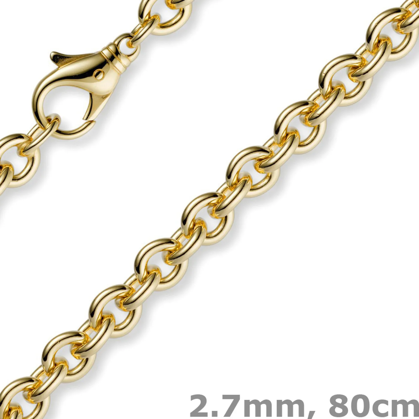 2,7mm Kette Collier Rundankerkette aus 750 Gold Gelbgold, 80cm Unisex