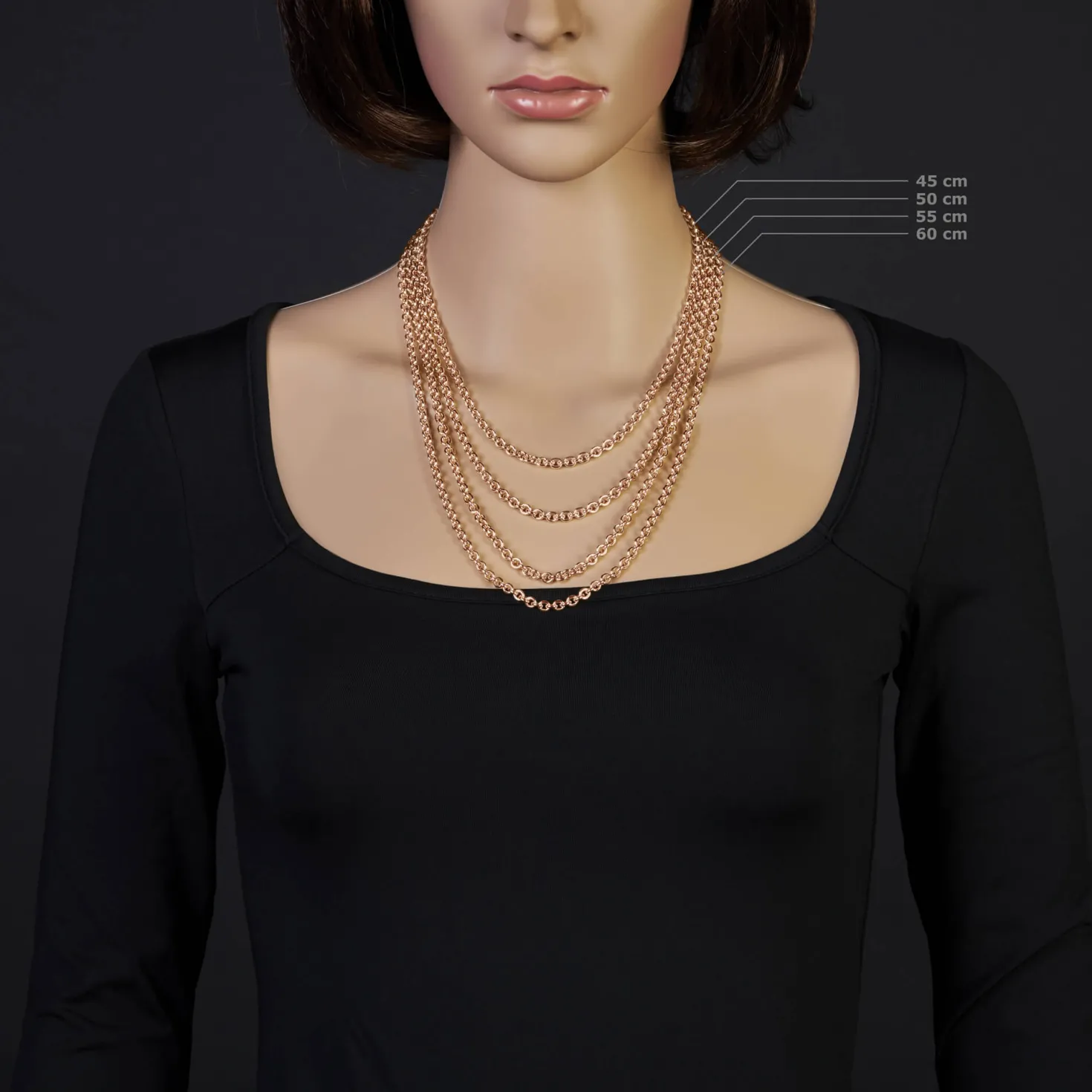 4,6mm Kette Collier Rundankerkette aus 585 Gold Rotgold, 60cm Unisex