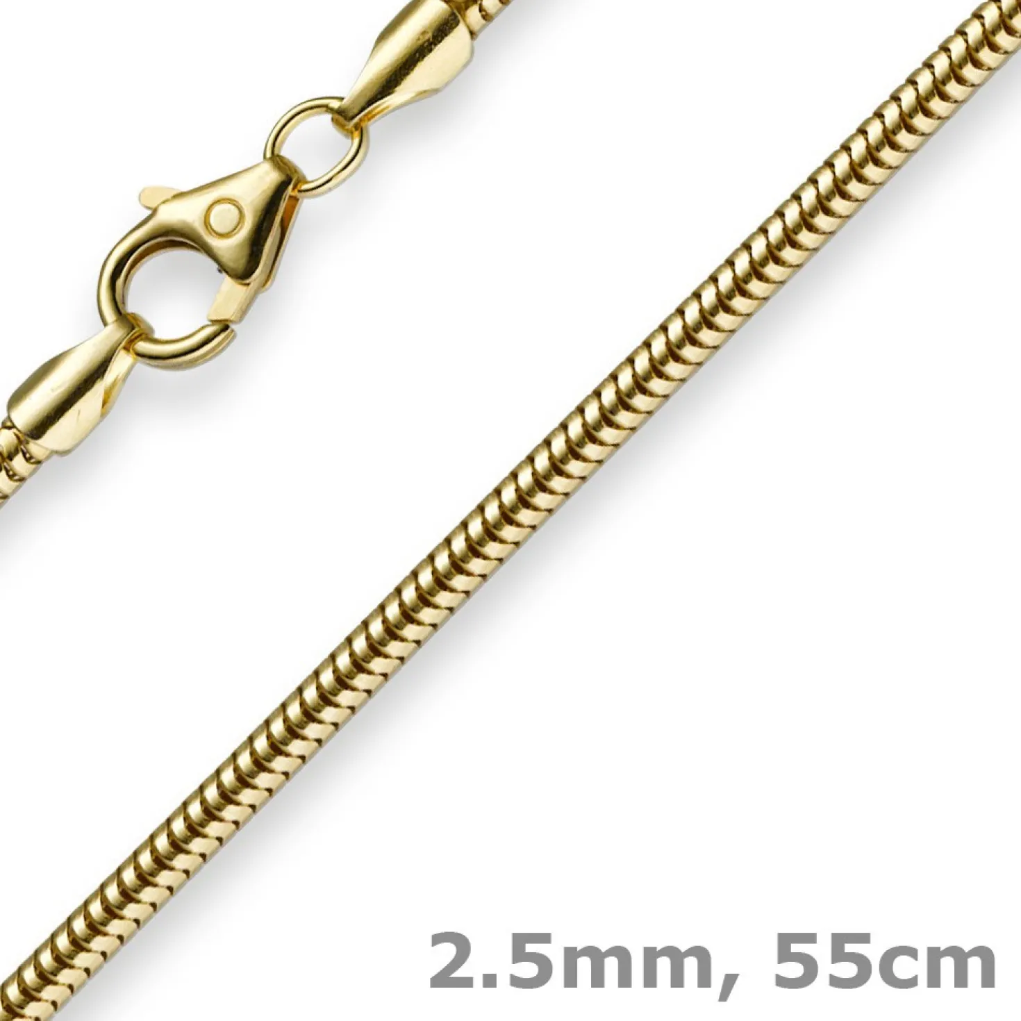 2,5mm Kette Collier Schlangenkette aus 585 Gold Gelbgold, 55cm, Damen