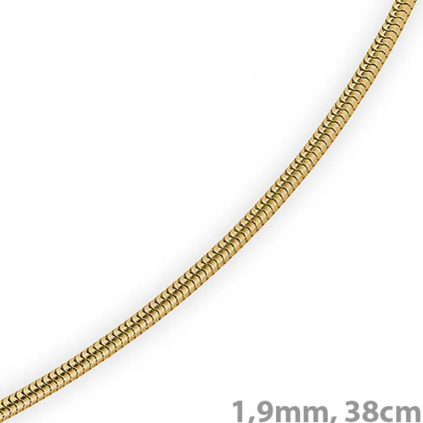 1,9mm Kette Collier Schlangenkette aus 585 Gold Gelbgold, 38cm, Damen