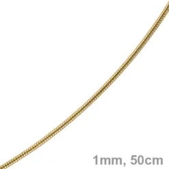 1mm Kette Collier Schlangenkette aus 585 Gold Gelbgold, 50cm, Damen