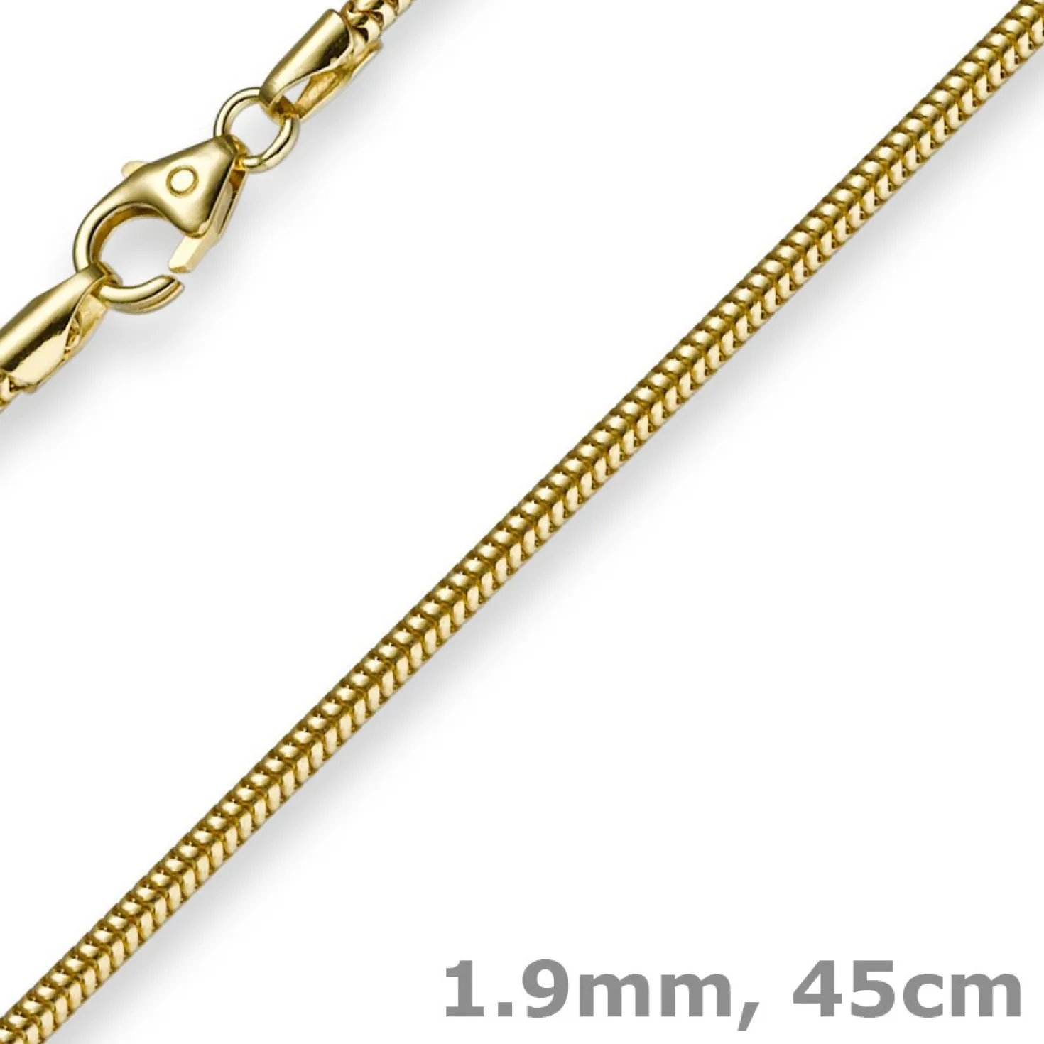 1,9mm Kette Collier Schlangenkette aus 585 Gold Gelbgold, 45cm, Damen