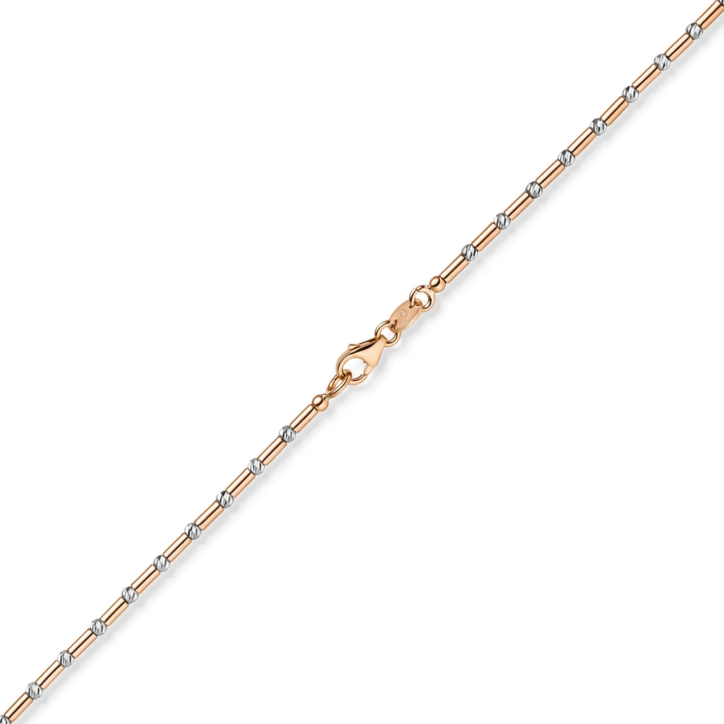1,9mm Kette Collier Stäbchen-Kugel diamantiert 585 Gold weiß/rot bicolor 45cm