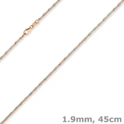 1,9mm Kette Collier Stäbchen-Kugel diamantiert 585 Gold weiß/rot bicolor 45cm