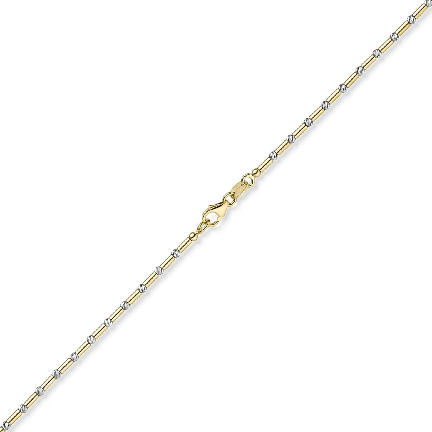 1,9mm Kette Collier Stäbchen-Kugel diamantiert 585 Gold gelb/weiß bicolor 50cm