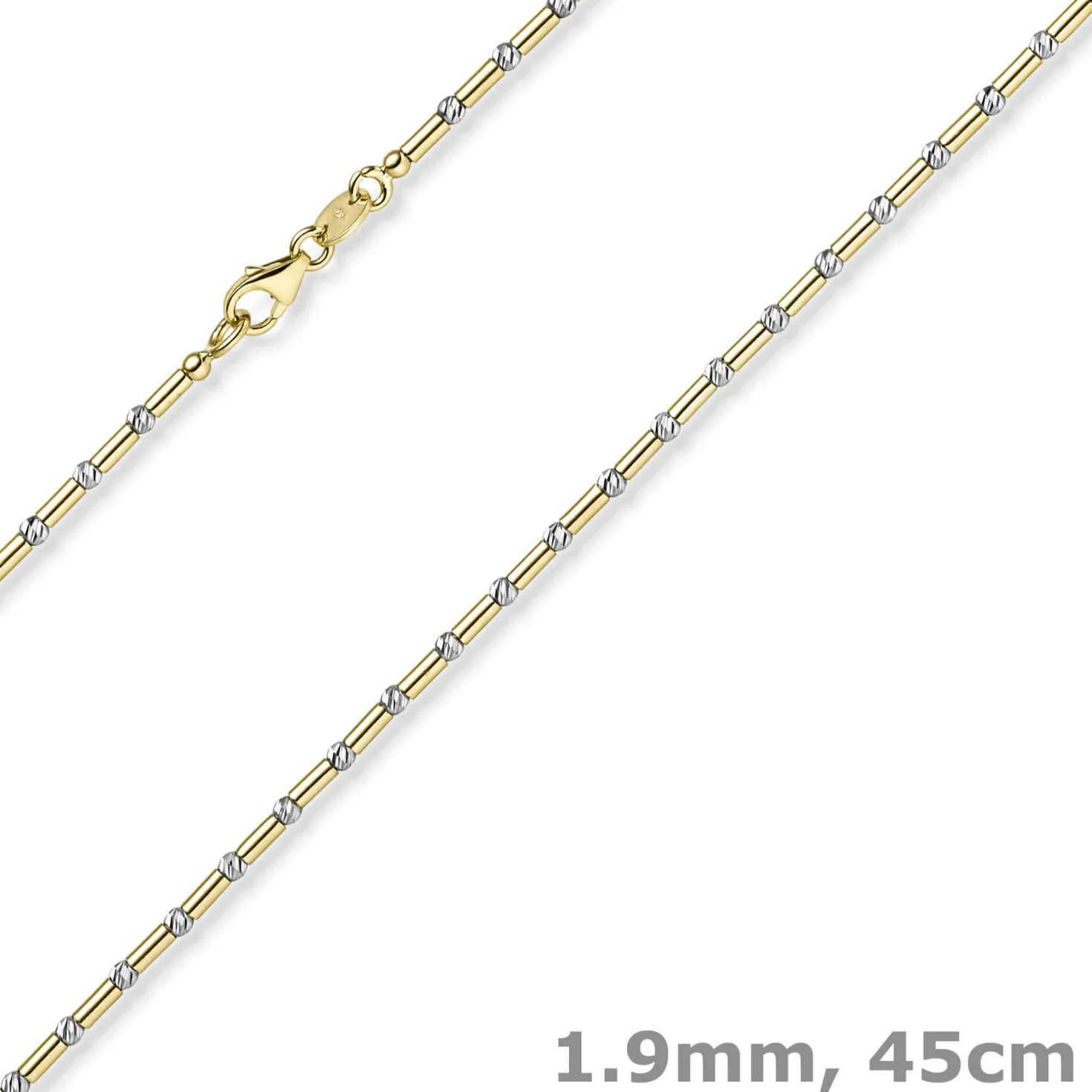 1,9mm Kette Collier Stäbchen-Kugel diamantiert 585 Gold gelb/weiß bicolor 45cm