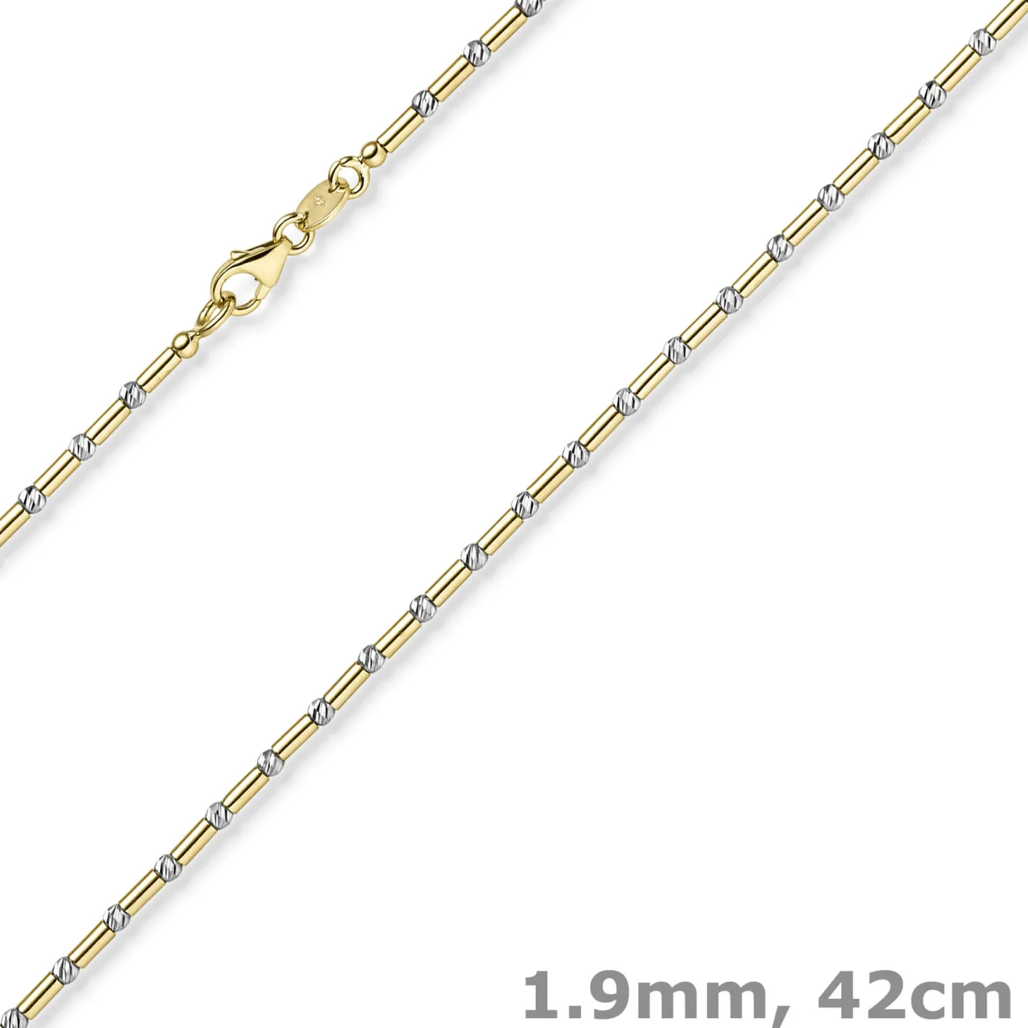 1,9mm Kette Collier Stäbchen-Kugel diamantiert 585 Gold gelb/weiß bicolor 42cm