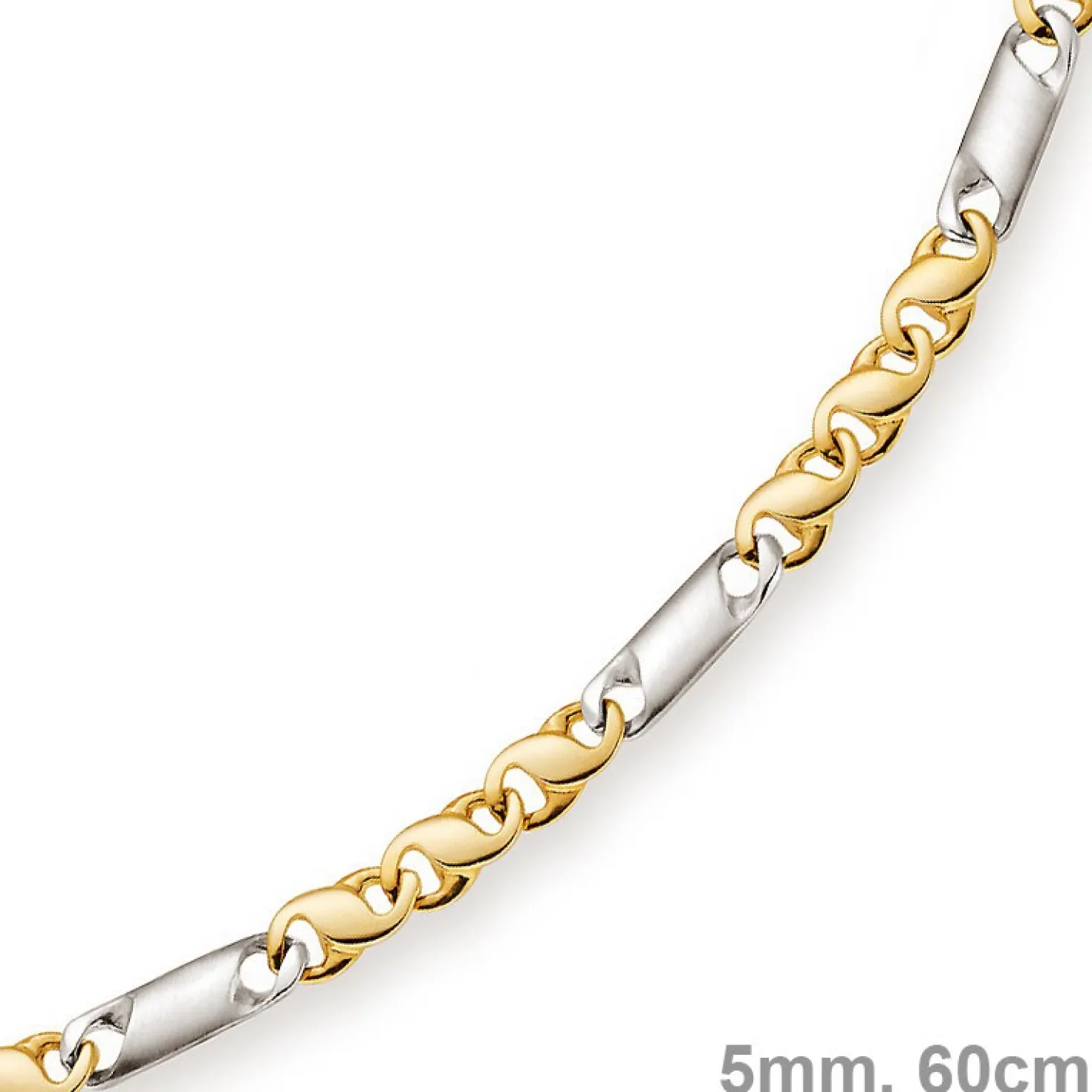 5mm Kette Collier Tigeraugekette, 585 Gold Weißgold & Gelbgold, 60cm