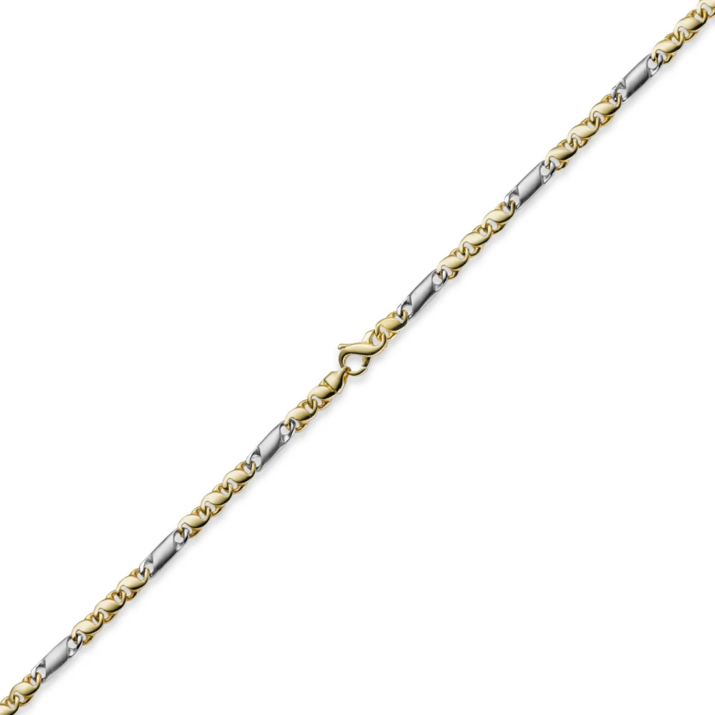 5mm Kette Collier Tigeraugekette, 585 Gold Weißgold & Gelbgold, 60cm