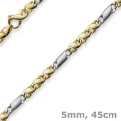 5mm Kette Collier Tigeraugekette, 585 Gold Weißgold & Gelbgold, 45cm