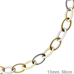 13mm Kette Collier Weitanker aus 585 Gold Weißgold & Gelbgold, 50cm